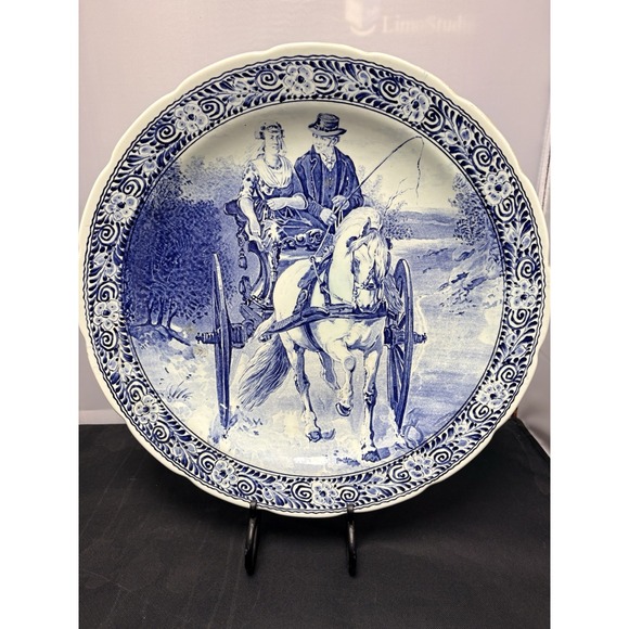 Delft Other - Delfts Royal Sphinx Maastricht BOCH - HORSE CARRIAGE - 15" Charger Plate